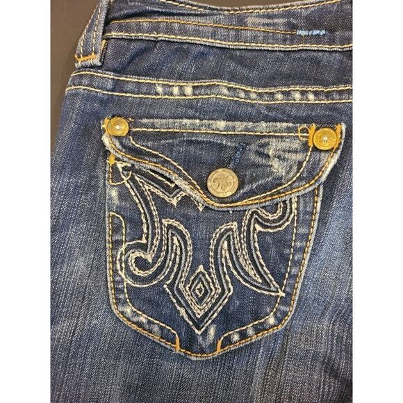 MEK Jeans Denim DARK Blue OAXACA Jeans, Boot Cut By Miss Me | 28 Big Stitch EUC - Picture 11 of 15
